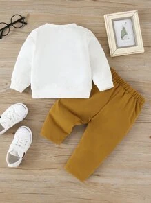 Baby Boy Bear And Letter Graphic Sweatshirt & Trousers - Multicolor - View 2