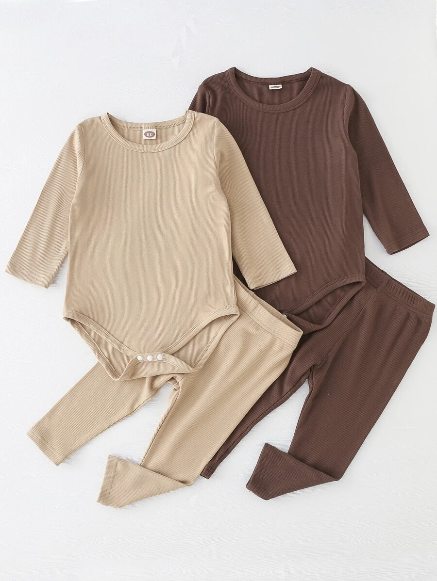 Baby 2sets Ribbed Knit Bodysuit & Pants - Multicolor - View 1