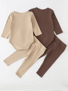 Baby 2sets Ribbed Knit Bodysuit & Pants - Multicolor - View 2