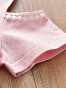 Niñitas Camiseta conejo con con estampado de letra de hombros descubiertos - Rosa Pálido - Ver 3