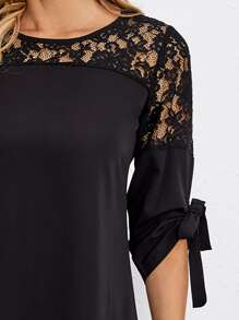 EMERY ROSE Contrast Lace Knot Cuff Tunic Dress