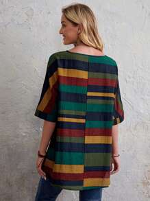 EMERY ROSE Colorblock Striped Print Batwing Sleeve Blouse