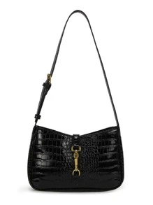 Quiet Luxury Crocodile Printed Crocodile Pattern Shoulder Bag Buckle Decor Underarm Purse Fashion Handbag For Women Horsebit Decor Crocodile Embossed Bag, Mother's Day Gift For Mom, For Women, Rookies & White-Collar Workers,For Teacher Gifts,For Lady,For Female For Business/Commute/Work/Office,For Festivals/Vacation/Holiday - Black - View 1