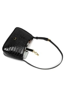 Quiet Luxury Crocodile Printed Crocodile Pattern Shoulder Bag Buckle Decor Underarm Purse Fashion Handbag For Women Horsebit Decor Crocodile Embossed Bag, Mother's Day Gift For Mom, For Women, Rookies & White-Collar Workers,For Teacher Gifts,For Lady,For Female For Business/Commute/Work/Office,For Festivals/Vacation/Holiday - Black - View 2