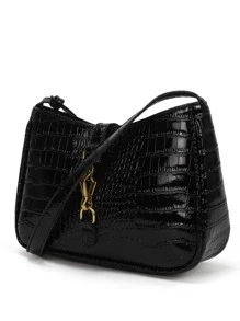 Quiet Luxury Crocodile Printed Crocodile Pattern Shoulder Bag Buckle Decor Underarm Purse Fashion Handbag For Women Horsebit Decor Crocodile Embossed Bag, Mother's Day Gift For Mom, For Women, Rookies & White-Collar Workers,For Teacher Gifts,For Lady,For Female For Business/Commute/Work/Office,For Festivals/Vacation/Holiday - Black - View 3