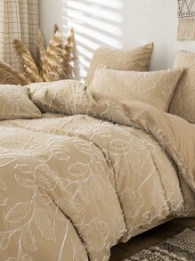 Flower Decor Duvet Cover Set Without Filler - Camel - View 1