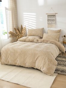 Flower Decor Duvet Cover Set Without Filler - Camel - View 3
