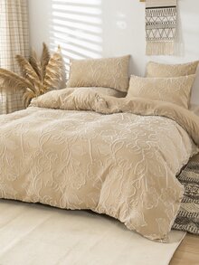 Flower Decor Duvet Cover Set Without Filler - Camel - View 4