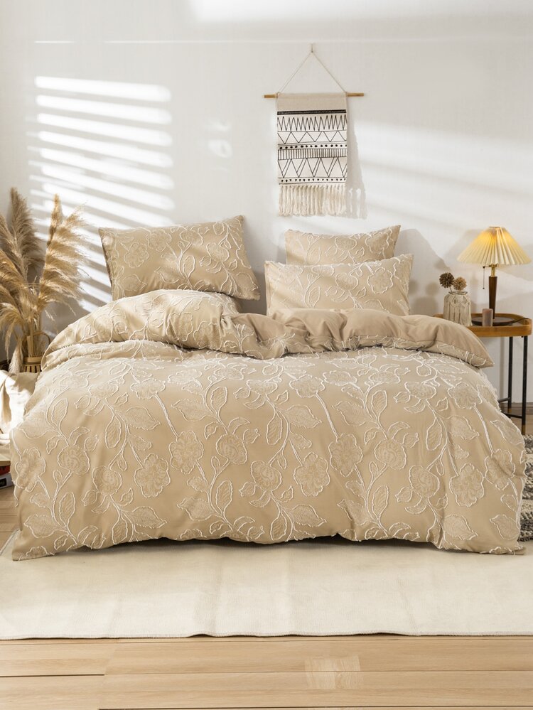Flower Decor Duvet Cover Set Without Filler - Camel - View 8