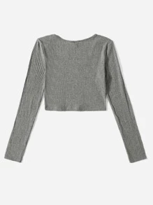 SHEIN Unity Rib-Knit Slätt Sexig T-Shirt - Ljusgrå - Visa 2