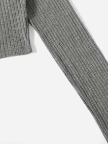 SHEIN Unity Rib-Knit Slätt Sexig T-Shirt - Ljusgrå - Visa 3