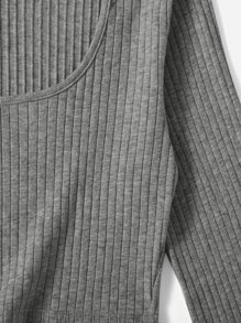 SHEIN Unity Rib-Knit Slätt Sexig T-Shirt - Ljusgrå - Visa 4