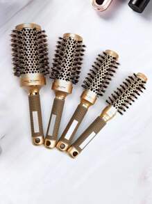 4 件圆形发刷套装，铝制易导热，用于吹干造型和头发的发刷，适合所有类型的头发，梳妆台发梳，男女皆宜的发刷套装