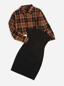 SHEIN EZwear Plus Plaid Blouse & Cami Dress - Multicolor - View 5