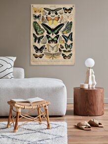 蝴蝶印花挂毯，现代动物图案亚麻家居装饰挂布，房间旗帜，房间装饰，挂毯，墙壁装饰，墙壁艺术，房间用品，房间旗帜，挂毯，墙壁挂毯 - 彩色 - 查看 3