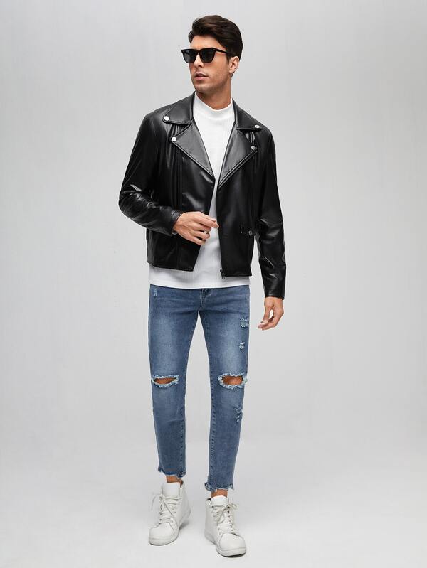 SHEIN Men Patent Moto Jacket | SHEIN USA