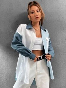 SHEIN Unity Drop Shoulder Colourblock Graphic Flap Pocket Blouse - Multicolor - View 3