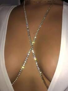 EMERY ROSE Rhinestone Decor Body Chain - Silver - View 1