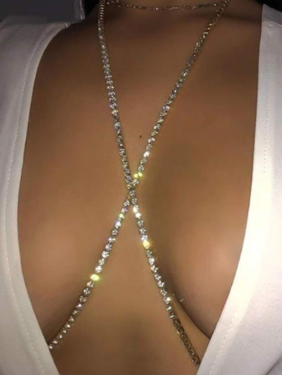 EMERY ROSE Rhinestone Decor Body Chain - Silver - View 1
