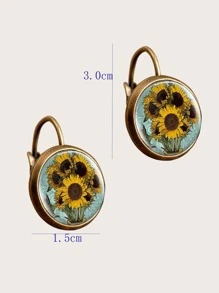 1入組向日葵圖案圓形圓耳環銅首飾類 - 彩色 - 查看 3