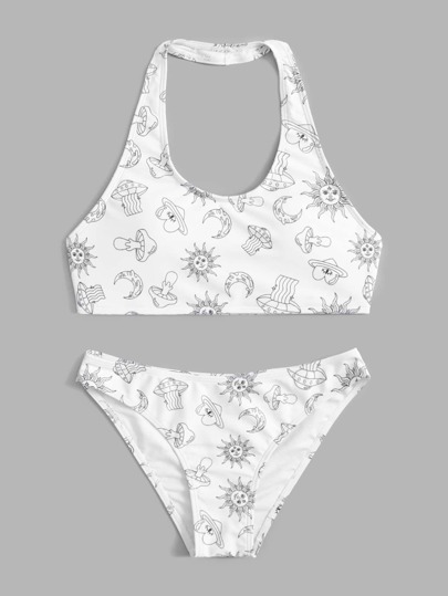 Bikini à bretelles graphique en dessin animé