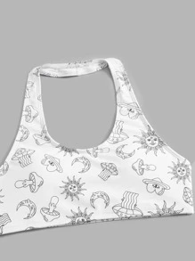 ROMWE Cartoon Graphic Halter Bikini - Black and White - View 4