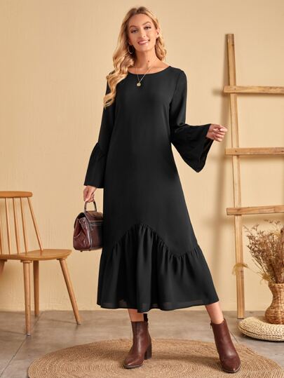 EMERY ROSE Flounce Sleeve Ruffle Hem Dress