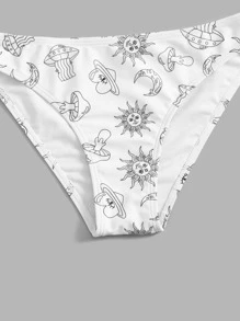 ROMWE Cartoon Graphic Halter Bikini - Black and White - View 5