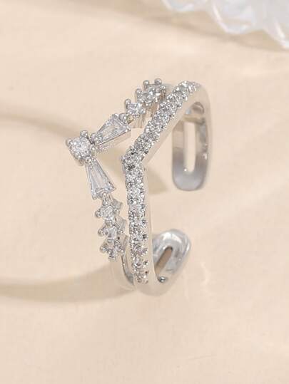 Cubic Zirconia Decor Cuff Ring