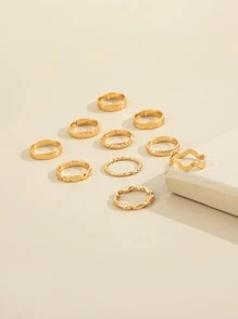 10 piezas Anillo metálico con textura