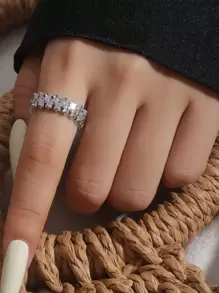 Anillo abierto con diseño de zirconia cúbica - Plateado - Ver 1