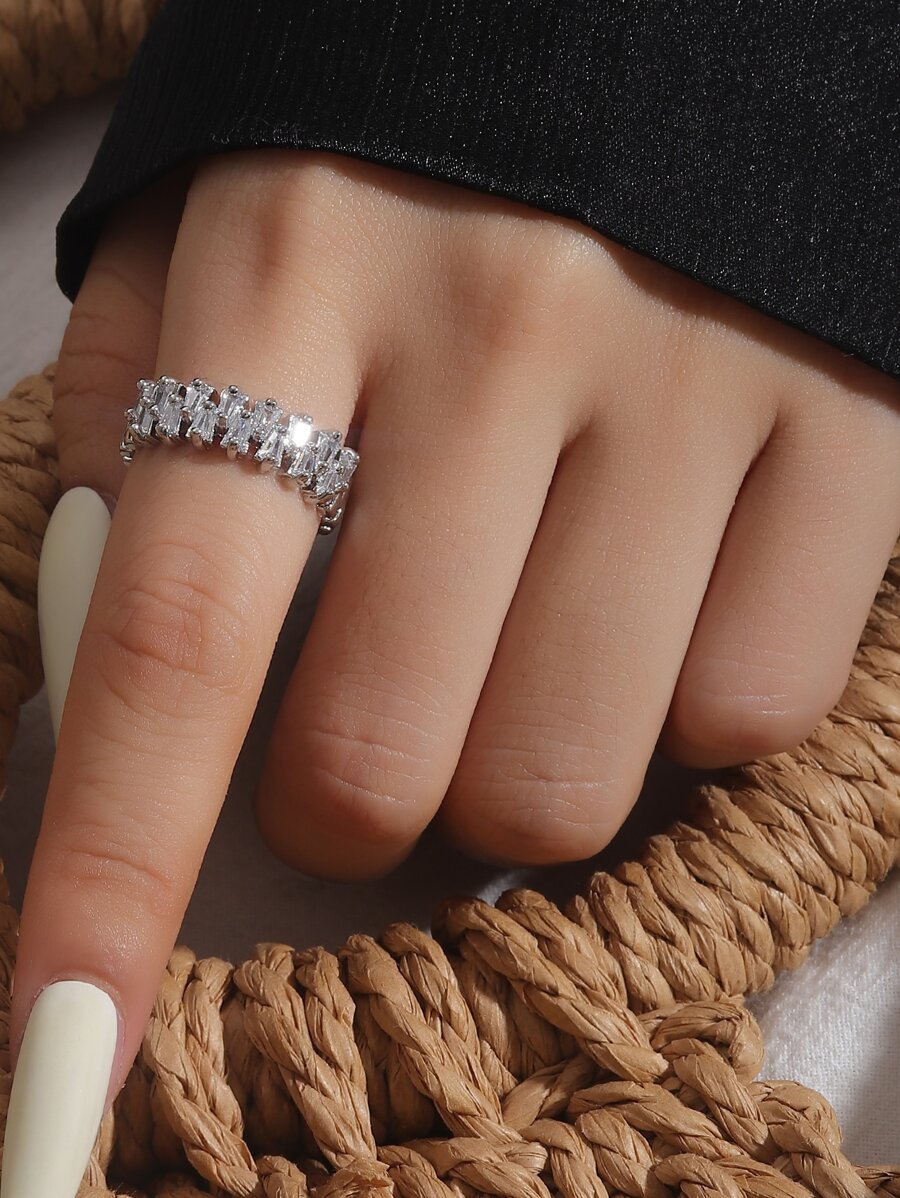 Anillo abierto con diseño de zirconia cúbica - Plateado - Ver 1