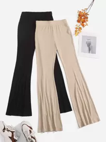 SHEIN Essnce 2 pantalones de cintura alta con pierna de campana - Multicolor - Ver 2