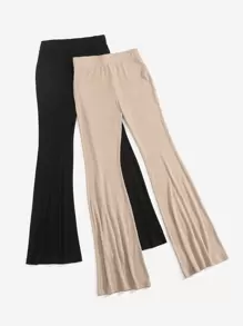 SHEIN Essnce 2 pantalones de cintura alta con pierna de campana - Multicolor - Ver 6