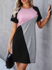 SHEIN LUNE Color Block Raglan Sleeve Tee Dress - Multicolor - View 1