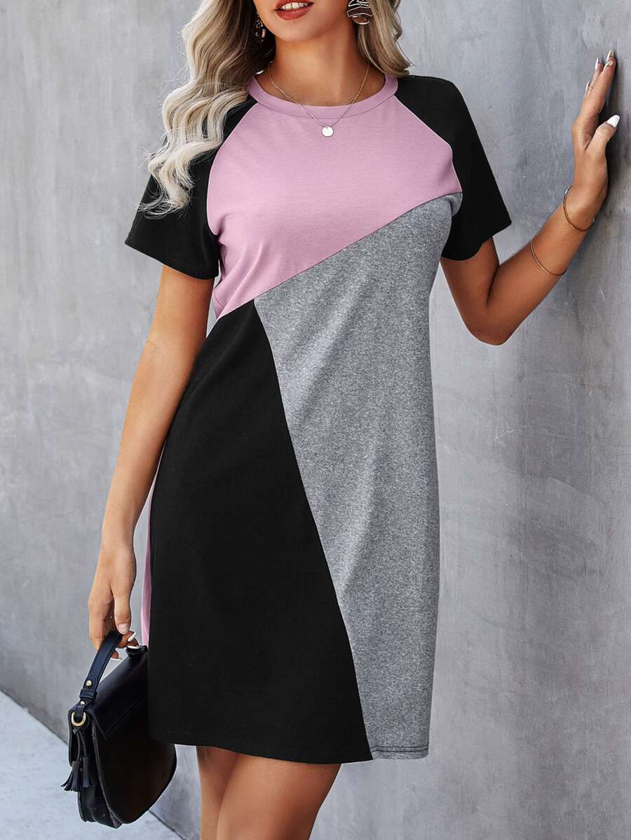 SHEIN LUNE Color Block Raglan Sleeve Tee Dress - Multicolor - View 1