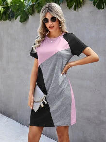 SHEIN LUNE Color Block Raglan Sleeve Tee Dress - Multicolor - View 3
