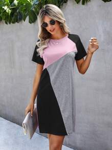 SHEIN LUNE Color Block Raglan Sleeve Tee Dress - Multicolor - View 4