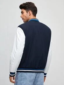 Manfinity Men Letter Graphic Varsity Jacket - Navy Blue - View 2