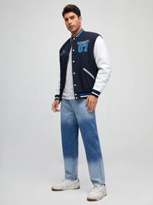 Manfinity Men Letter Graphic Varsity Jacket - Navy Blue - View 4