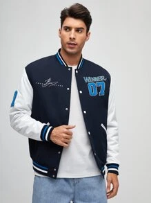Manfinity Men Letter Graphic Varsity Jacket - Navy Blue - View 5