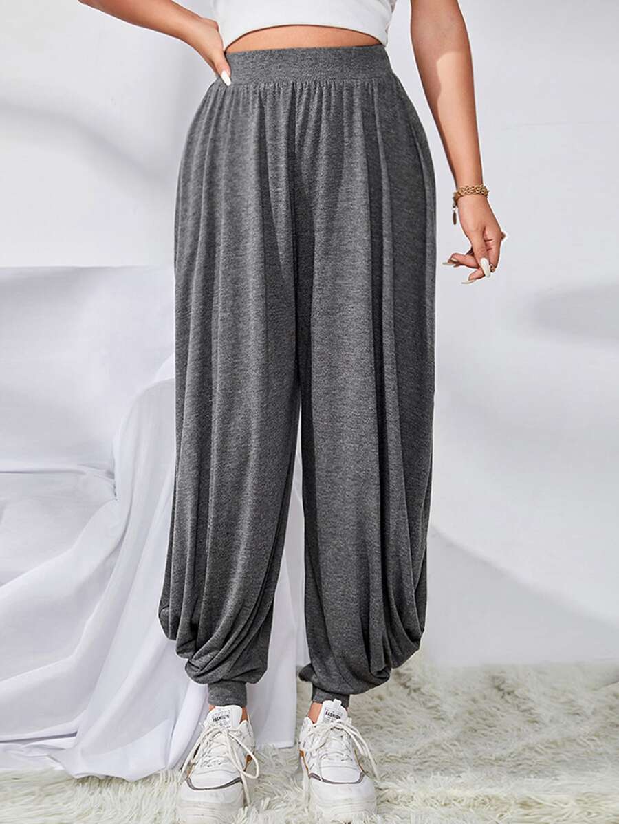 Mulvari Quần nữ Xù màu trơn Giải trí - Màu xám đen - Xem 1