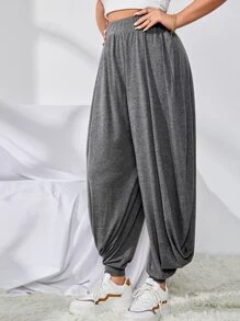 Mulvari Quần nữ Xù màu trơn Giải trí - Màu xám đen - Xem 3