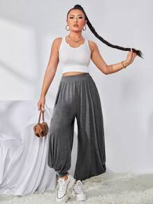 Mulvari Quần nữ Xù màu trơn Giải trí - Màu xám đen - Xem 4