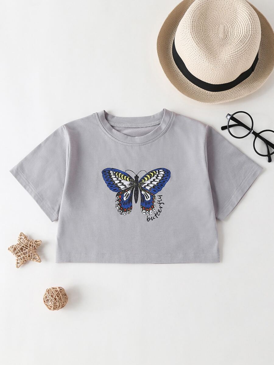 Tops con gái Lá thư Loại bướm Giải trí - Xám - Xem 1