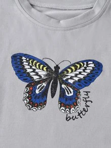 Tops con gái Lá thư Loại bướm Giải trí - Xám - Xem 4