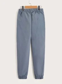 SHEIN Boys Drawstring Waist Patched Pants - Dusty Blue - View 2