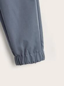SHEIN Boys Drawstring Waist Patched Pants - Dusty Blue - View 4