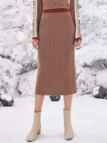 SHEIN Striped Pattern Knit Skirt - Multicolor - View 3