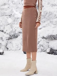 SHEIN Striped Pattern Knit Skirt - Multicolor - View 4